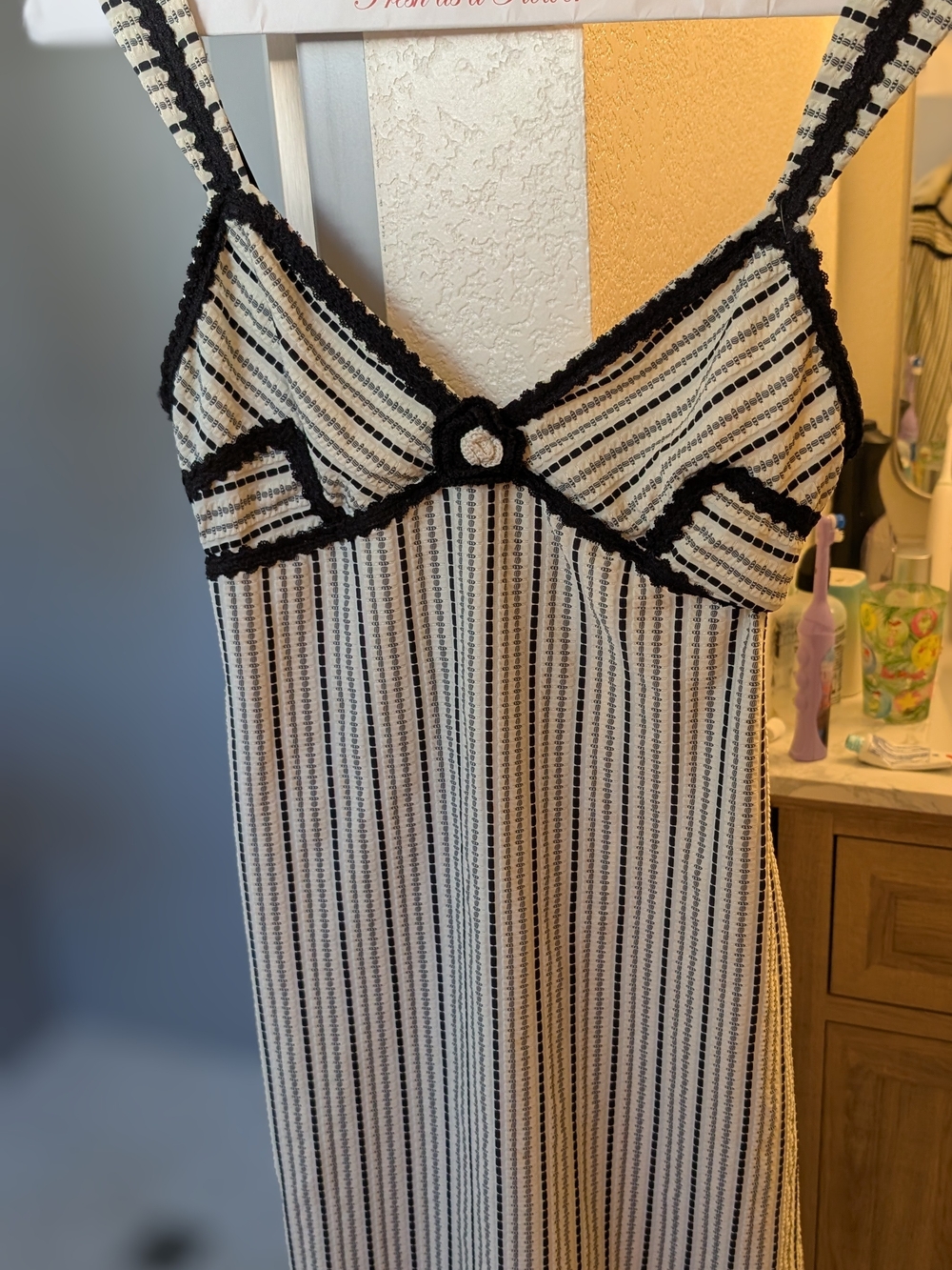 Betsey Johnson Black & Cream Striped Swim Coverup Slip